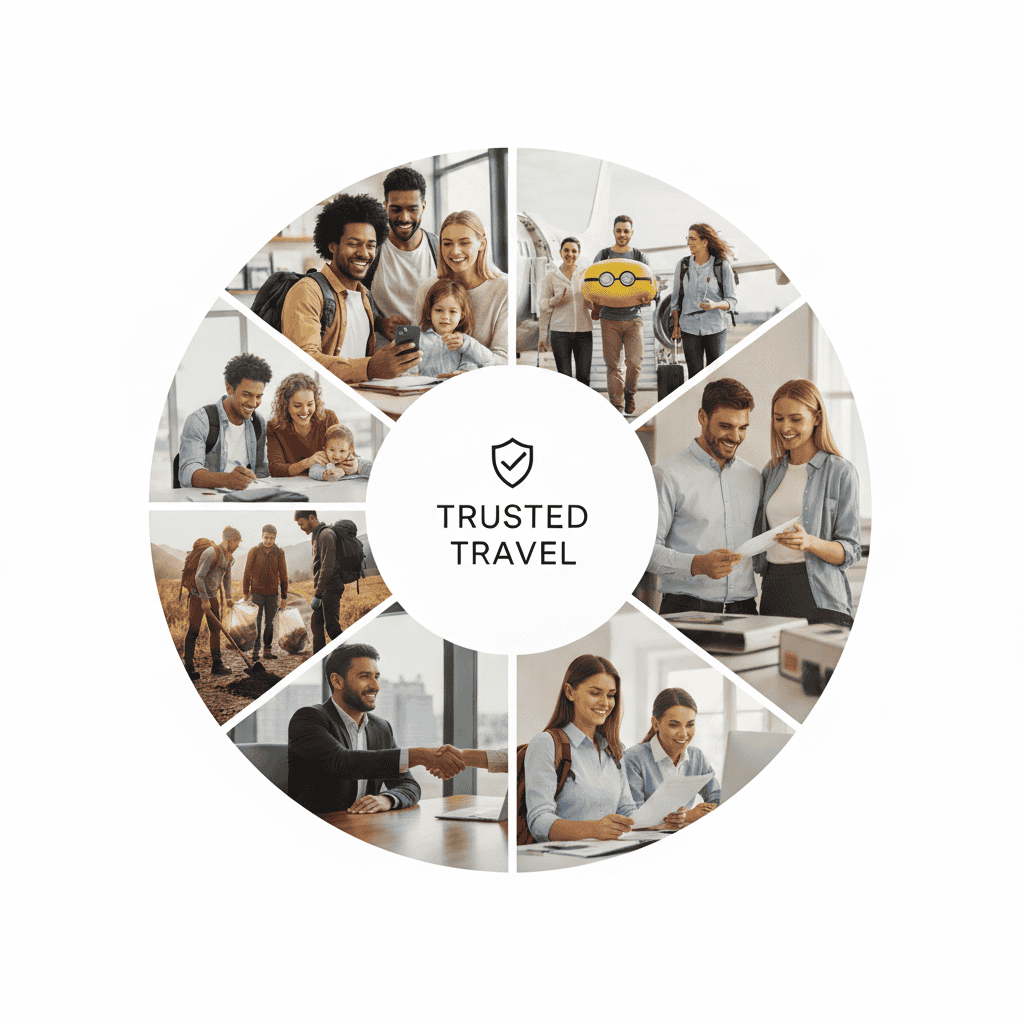 Family travel happy vacation with loved ones at airport, airport travel, airport scene, airport terminal, group of travelers, trusted travel services.